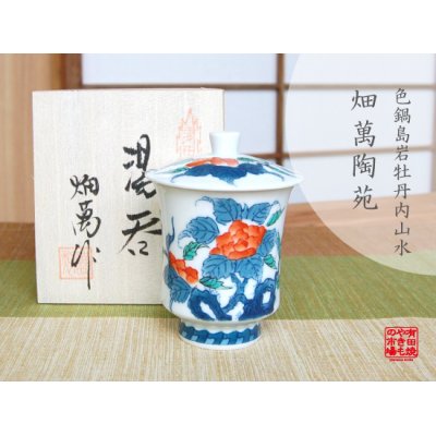 [Made in Japan] Iro nabeshima uchi sansui Iwa botan (Small) Japanese green tea cup