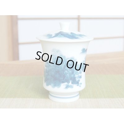 Photo2: Yunomi Tea Cup with Lid for Green Tea Nabeshima naigai Sansui Landscape (Large)