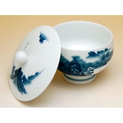 Photo2: Yunomi Tea Cup with Lid for Green Tea Nabeshima Sansui Landscape