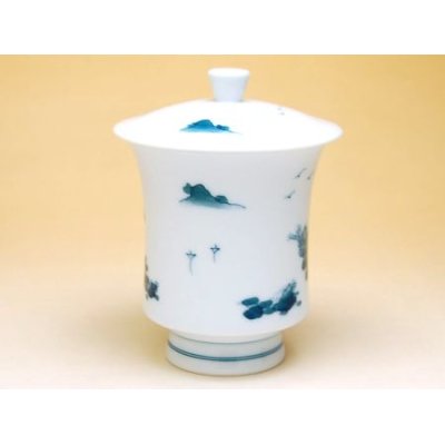 Photo2: Yunomi Tea Cup with Lid (Extra Large) for Green Tea Nabeshima Sansui Landscape