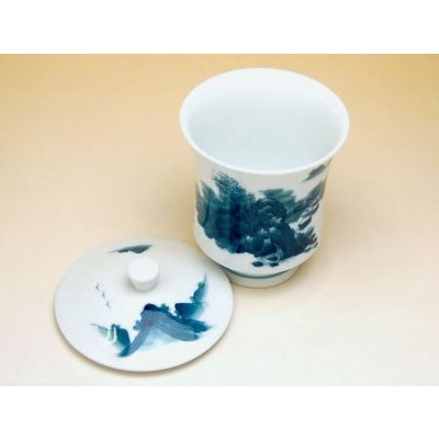 Photo3: Yunomi Tea Cup with Lid (Extra Large) for Green Tea Nabeshima Sansui Landscape