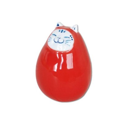 Photo1: Figurine Aka daruma neko Red Daruma shaped Cat