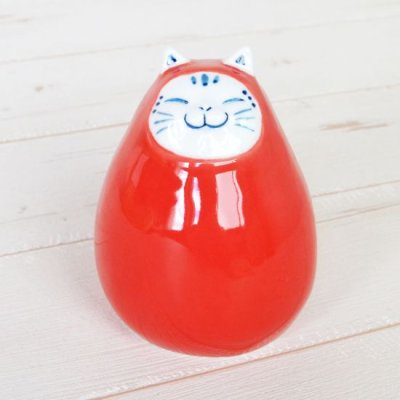 Photo2: Figurine Aka daruma neko Red Daruma shaped Cat