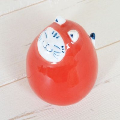 Photo4: Figurine Aka daruma neko Red Daruma shaped Cat