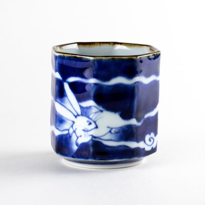 Photo2: Yunomi Tea Cup for Green Tea Sometsuke kumousagi mentori Rabbit in wooden box