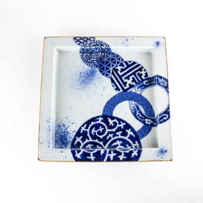 Photo3: Extra Large Square Plate Kosome-Marumon (28.5 cm/11.2 in)