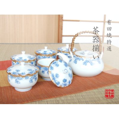 [Made in Japan] Kindami icchin kiku Tea set (5 cups & 1 pot)