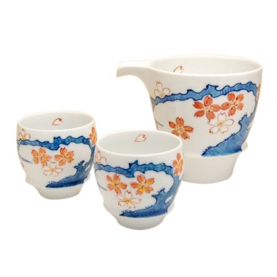 Photo2: Sake set 1 pc Tokkuri pitcher and 2 pcs Cups Some Sakura