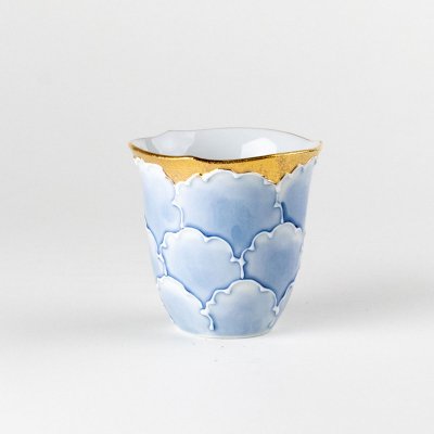 Photo1: Sake Cup Kinno botan Blue peony (6.5cm/2.5in)