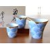 Photo1: Sake set 1 pc Tokkuri pitcher and 2 pcs Cups Kinno botan Blue peony in wooden box (1)