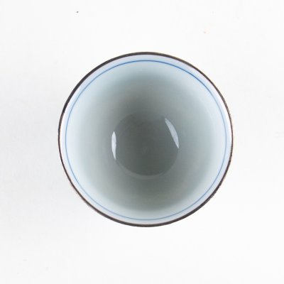 Photo5: Yunomi Tea Cup for Green Tea Plutinum botan blue flower outside