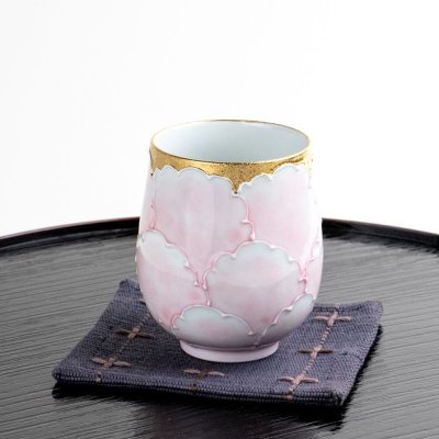 Photo4: Yunomi Tea Cup for Green Tea Kinno Pink botan