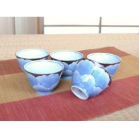 Tea Cup set for Green Tea 5 pcs Cups Plutinum botan blue flower outside