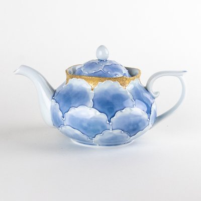 Photo1: Teapot Soto-Kin Botan Blue & Gold