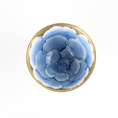 Photo3: Yunomi Tea Cup for Green Tea Gold botan Blue flower inside