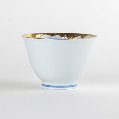 Photo6: Yunomi Tea Cup for Green Tea Gold botan Blue flower inside