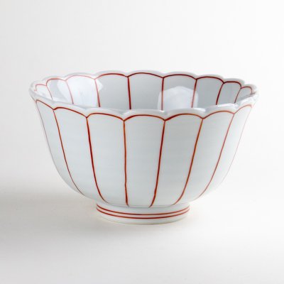Photo1: Donburi Bowl for Noodles Kikuwari Red (15.3cm/6in)