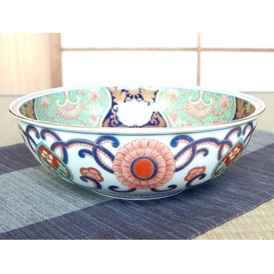 Photo2: Large Bowl (24.8cm) Somenishiki araiso-mon (Green)