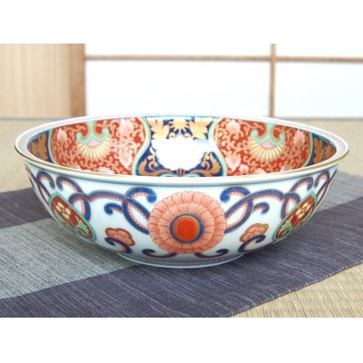 Photo2: Large Bowl (24.8cm) Somenishiki araiso-mon (Red)