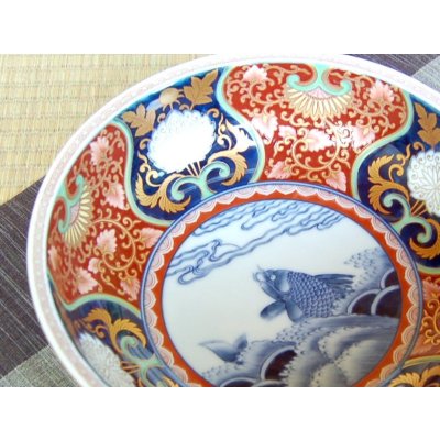 Photo3: Large Bowl (24.8cm) Somenishiki araiso-mon (Red)