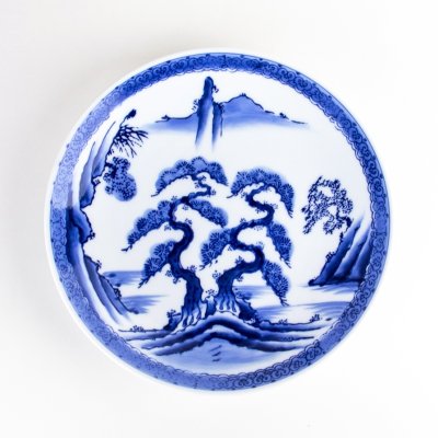 Photo1: Large Plate Landscape Sansui (24 cm/9.4 in)