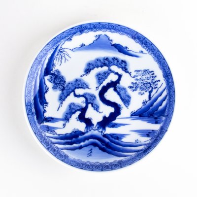 Photo1: Large Plate Landscape Sansui (18 cm/7.1 in)