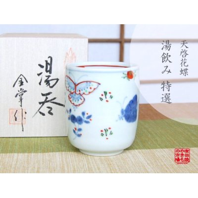 Photo1: Yunomi Tea Cup for Green Tea Tenkei kacho Butterfly (Large)