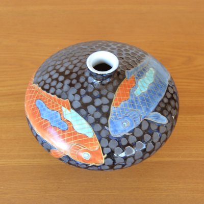 Photo5: Vase Small Tetsuyu koi-e Carp | Fujii Kinsai's work