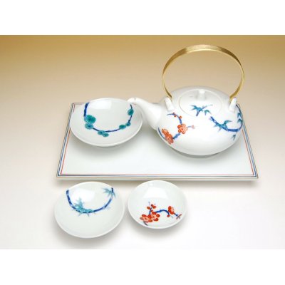 Photo2: Toso set Sake Bottle and Cup Shou-chiku-bai TOSO Sake bottle & cups set