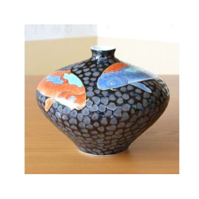 Photo1: Vase Small Tetsuyu koi-e Carp