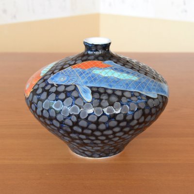 Photo3: Vase Small Tetsuyu koi-e Carp | Fujii Kinsai's work