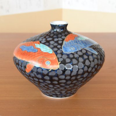 Photo4: Vase Small Tetsuyu koi-e Carp | Fujii Kinsai's work