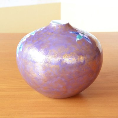 Photo2: Vase Small Murasaki kinsai sakura-e Purple cherry blossoms | Fujii Kinsai's work