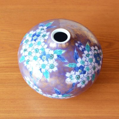 Photo3: Vase Small Murasaki kinsai sakura-e Purple cherry blossoms | Fujii Kinsai's work