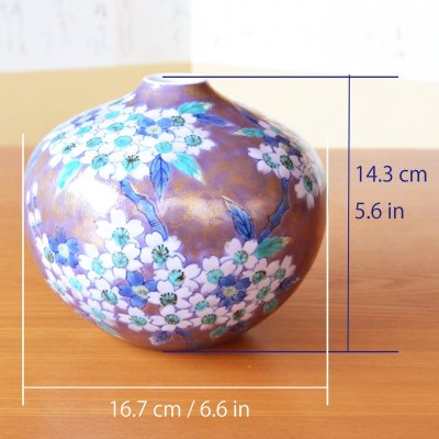 Photo4: Vase Small Murasaki kinsai sakura-e Purple cherry blossoms | Fujii Kinsai's work