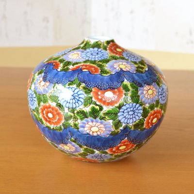 Photo2: Small Vase Some-Nishiki Kiku Chrysanthemum flower | Fujii Kinsai's work