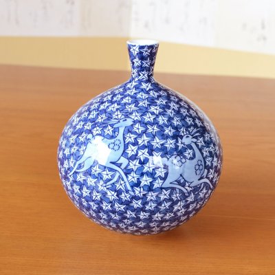 Photo3: Small Vase Sometsuke Shika Momiji Deer and Maple leaves | Fujii Kinsai's work