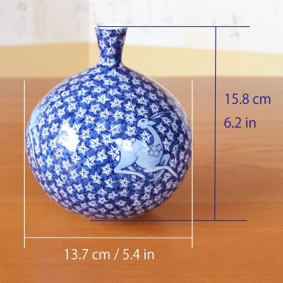 Photo6: Small Vase Sometsuke Shika Momiji Deer and Maple leaves | Fujii Kinsai's work