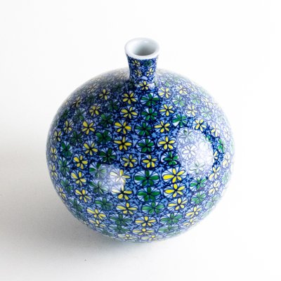 Photo2: Somenishiki Small Flower Pattern Small Vase by Kinsai Fujii
