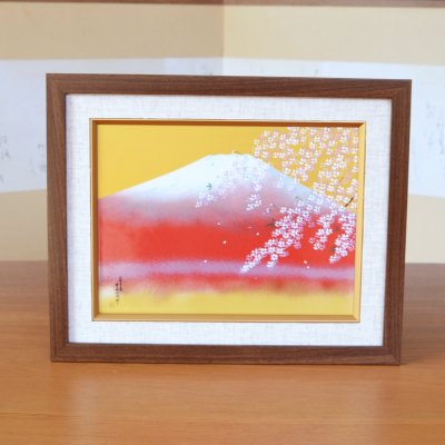 Photo1: Wall Decoration (M) Mt. Fuji and Sakura Cherry blossom | Kinryugama Kiln work