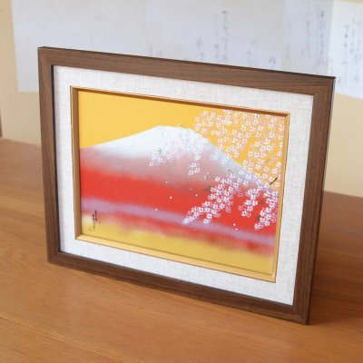 Photo2: Wall Decoration (M) Mt. Fuji and Sakura Cherry blossom | Kinryugama Kiln work