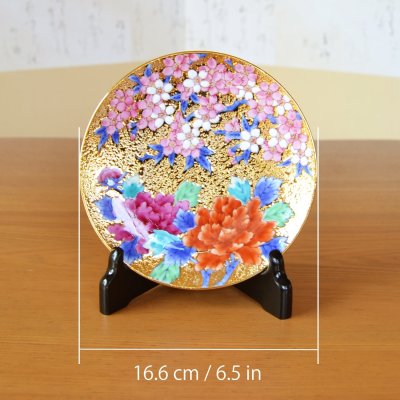 Photo5: Decorative Plate 16.6cm Kinsai Botan-Sakura Peony and Cherry blossom | Kinryugama Kiln work