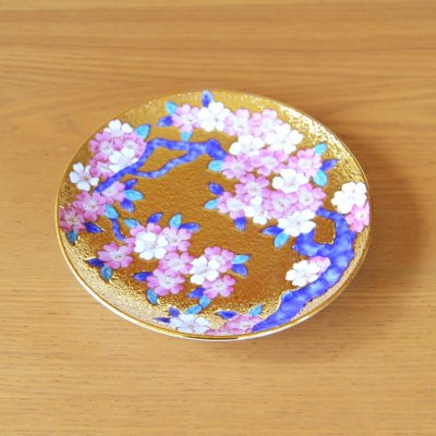 Photo4: Decorative Plate 16.6cm Kinsai Sakura Cherry blossom | Kinryugama Kiln work
