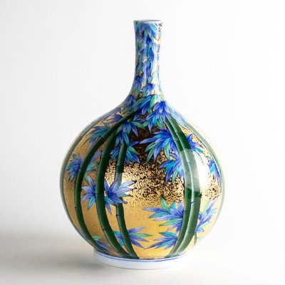 Photo2: Kinsai Take-Suzume Slender-Neck Vase by Kinryu Kiln
