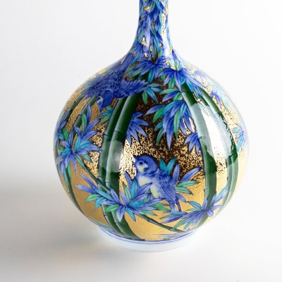 Photo3: Kinsai Take-Suzume Slender-Neck Vase by Kinryu Kiln