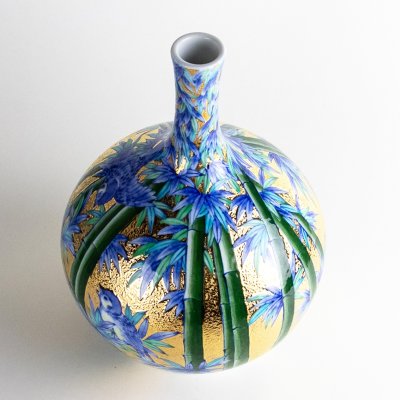 Photo4: Kinsai Take-Suzume Slender-Neck Vase by Kinryu Kiln