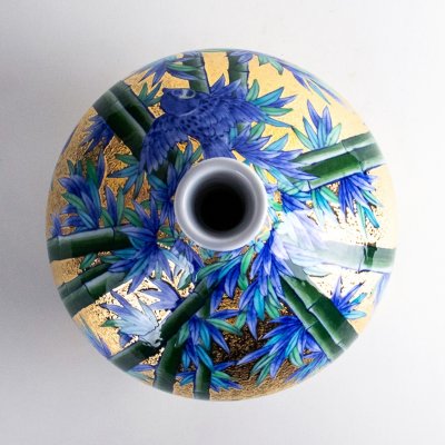 Photo5: Kinsai Take-Suzume Slender-Neck Vase by Kinryu Kiln