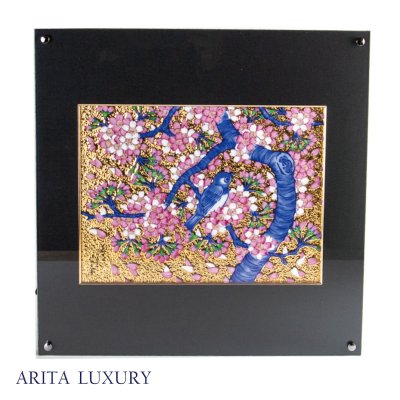 Photo1: Kinsai Sakura Kacho Framed Porcelain Art by Kinryu Kiln