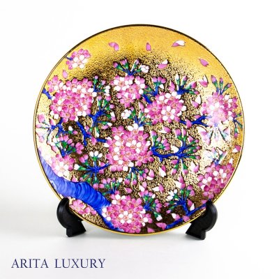 Photo1: Kinsai Sakura Decorative Plate - 24.5 cm by Kinryu Kiln