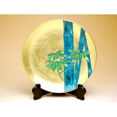 Photo1: Decorative Plate Kinpaku dake Bamboo with gold leaf (19cm/7.4in)
